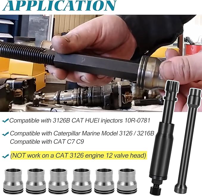 C7 Injector Sleeve Cup Removal Installation Tool with Parts Kit Compatible with Caterpillar CAT 3126 / 3126B C7 C9 with Style HUEI injectors