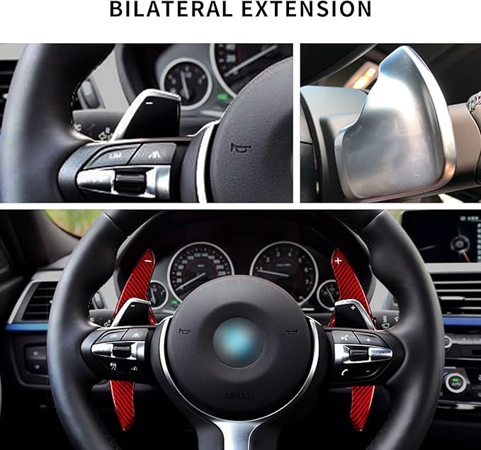 T-carbon Glass Fiber Paddle Shifter Extension Cover Compatible With BMW 1 2 3 3GT 4 5 5GT 6 7 Series 2 Estate,X1 X3 X4 X5 X6 M5 Z4 i8 2011-24 Steering Wheel Paddle Shifter Car Interior Accessories,Red