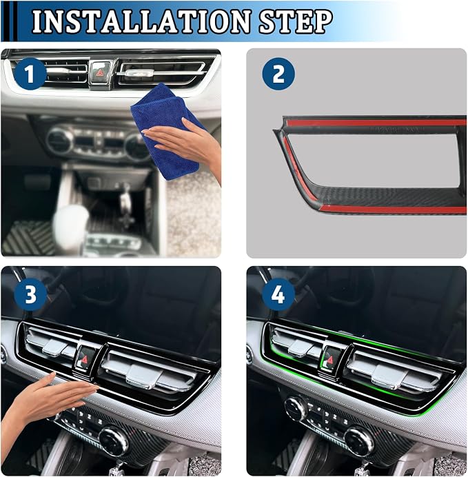 Center Console Dash Middle AC Air Condition Vent Panel Outlet Cover Trim for Chevrolet Trailblazer 2024-2026 Interior Accessories (ABS Gloss Black)