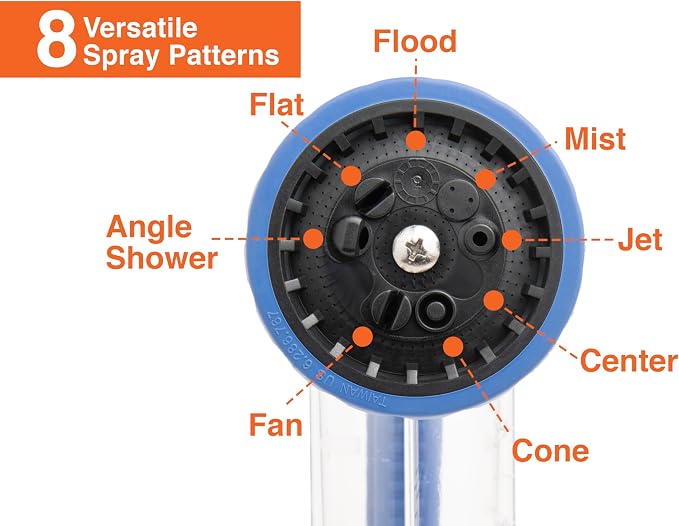 Corvid Adjustable Nozzle with Soap Dispenser, 8-Pattern Spray Hose Nozzle for Cleaning Cars, House, and Pets - Lightweight Plastic Design
