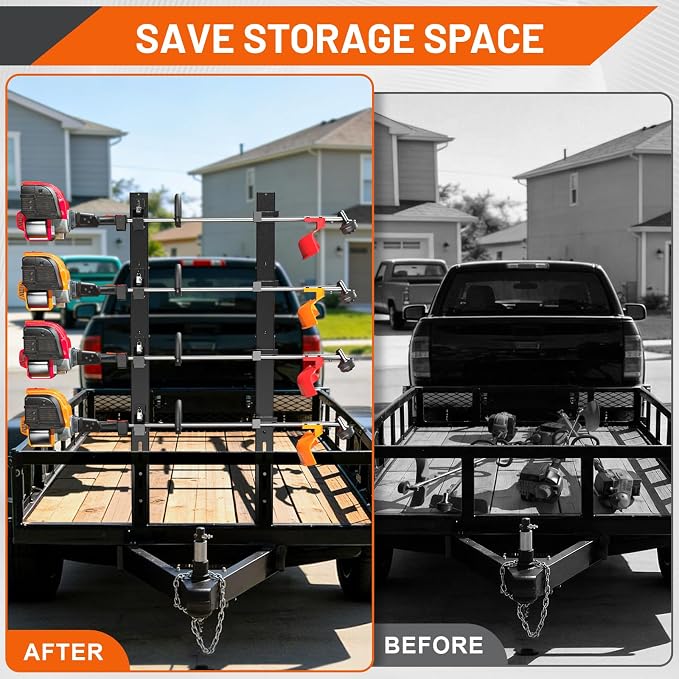Weed Eater Rack for Trailer, 4 Place Heavy Duty Rust-Proof Weedeater Racks, Trimmer Rack for Open Trailer Truck with Combination Locks