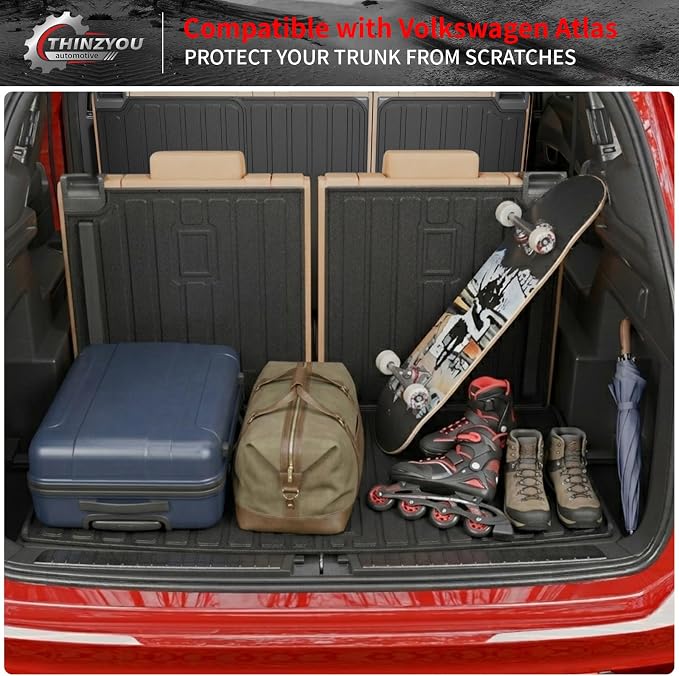 Cargo Liner Compatible with 2018-2025 2026 Volkswagen Atlas (NOT for Cross Sport) Cargo Mat Trunk Liner Kick Mats 2024 VW Atlas Accessories (2nd&3rd Row Backrest Mats+Trunk Mats)