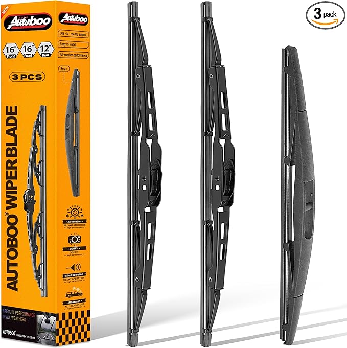 AUTOBOO 16+16+12 Replacement for Jeep Wrangler Windshield Wiper Blades 2018-2021 2022 2023 -Original Factory Quality (Pack of 3)