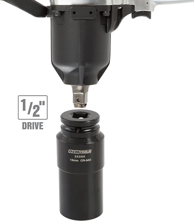 OEMTOOLS 25290 19mm Crank Bolt Socket, Heavy Duty Harmonic Balancer Socket For Stubborn Bolts, 19mm Impact Socket 1/2 Drive Crank Bolt Removal Tool