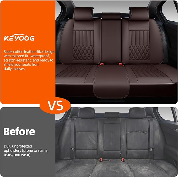 Premium Nappa Leather Car Seat Covers Full Set, Universal Fit for Most Sedans, SUVs - Waterproof & Breathable, Compatible with Honda Civic, Toyota Corolla, Jeep Cherokee/ 5-Seater, Luxury Brown