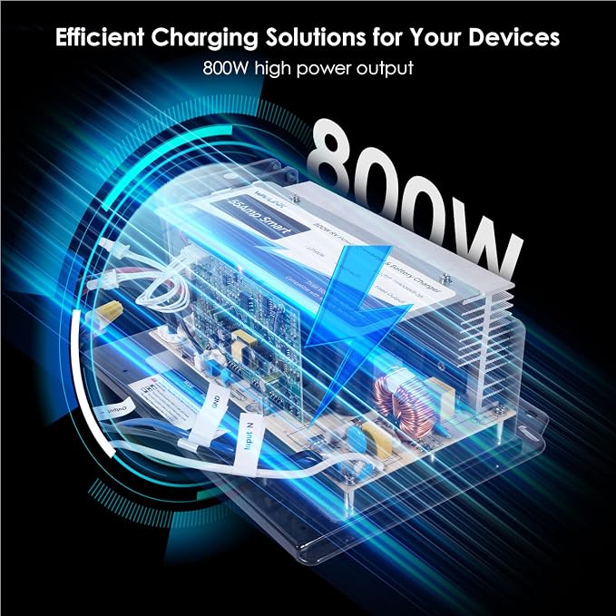 WAVLINK WF-8955-MBA 55Amp RV Power Converter, 120V AC to 12V DC Battery Charger with 3 Smart Charging Modes, 13V-16.5V Adjustable Operating Range, Multi-Stage Charging Assembly （Indicator Light）