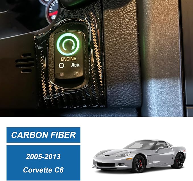 Real Carbon Fiber Push Start Button Trim Compatible with Corvette C6 2005-2013, Interior Decor Sticker Accessories