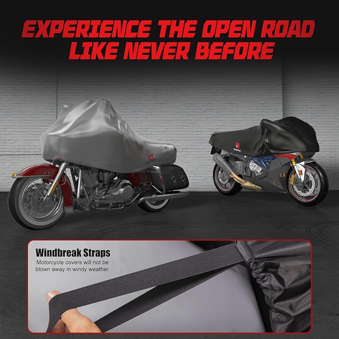 Rosefray 420D Motorcycle Half Cover-Outdoor Waterproof All Weather Protection Lightweight Half Cover,Black M Size for Most Touring Models Harley Davidson,Honda Goldwing,Road King Street Glide
