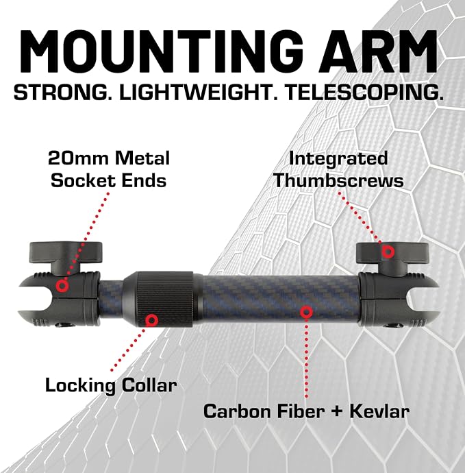 Bulletpoint Mounting Solutions Extension Arm 8"-10.5" Carbon Fiber + Kevlar Telescoping Dual Socket Fits 20mm Attachment Ball