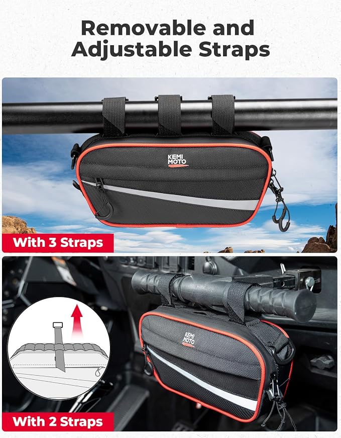 KEMIMOTO UTV Roll Cage Storage Bag Universal 1680D Grab Handle Storage Bag Dimensions 11" x 5" Side by Side Accessories Compatible with UTV, ATV, Bike, Off-road Vehicle, Black and Red
