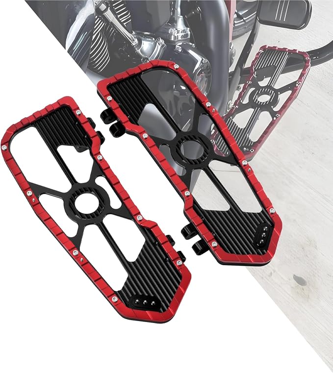 Motorcycle Floorboards Driver Footboards Wide Foot Pegs Board Pedal Compatible with Touring Electra Road Street Glide Softail Road King Red Edge