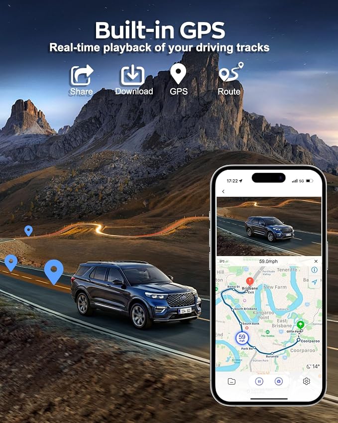 4K Dash Cam 360° View,4 Channel Front and Rear Dash Camera for Cars,Built-in 5GHz Wi-Fi GPS, Voice Control, Free 128G Card,Night Vision,24H Parking Mode,G-Sensor