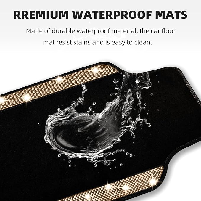 NBTEPEM Bling Car Floor Mats Full Set and Steering Wheel Cover, Universal Fit Most Cars, 4 pcs Sparkle Glitter Diamond Carpet, 5 pcs Bling Car Accessories Set for Women (Champagne Diamond)