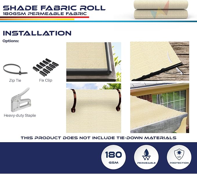 Windscreen4less 8'x15' Sun Shade Fabric Roll Shade Cloth Cover Wind Screen UV Block for Outdoor Pergola Patio Backyard Garden Greenhouse, Beige