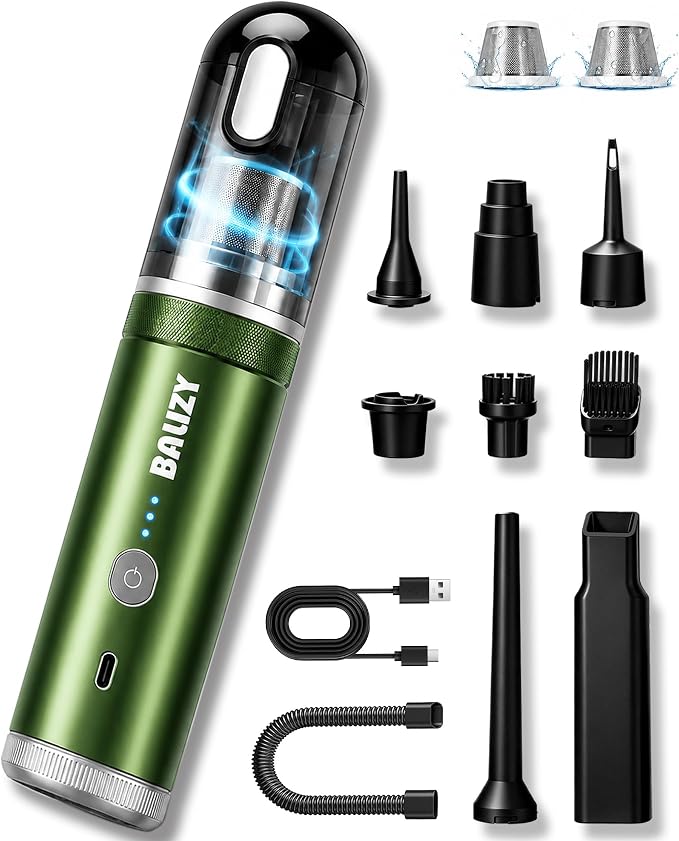Handheld Vacuum，4-in-1 Cordless Car Vacuum Cleaner&Air Blower,Green | Aluminum alloy body，4 Suction Modes, 20KPa Suction Power,Portable Rechargeable, For Car, Pet Hair, Home, Office
