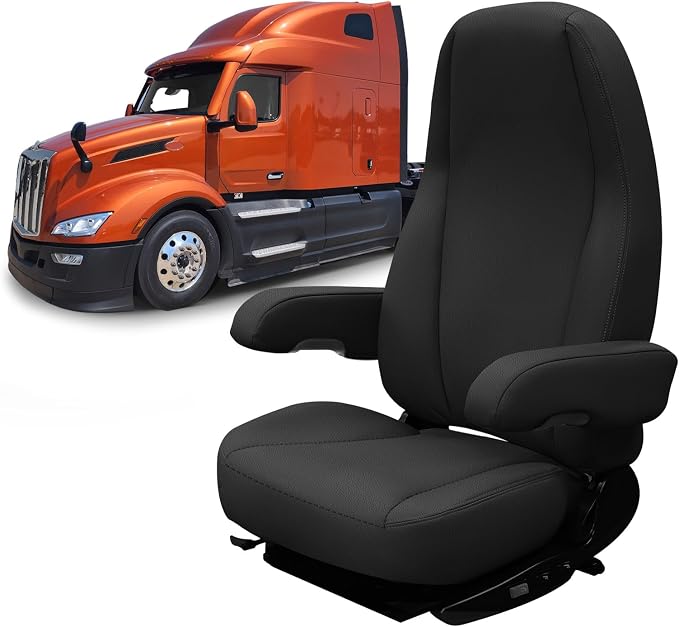 Leather Seat Cover Compatible with Peterbilt Model 579, 579EV, 589, 567, Driver or Passenger 33in High Back Seat Cover, Bottom Back & Armrest Cover, Long Armrests 17in