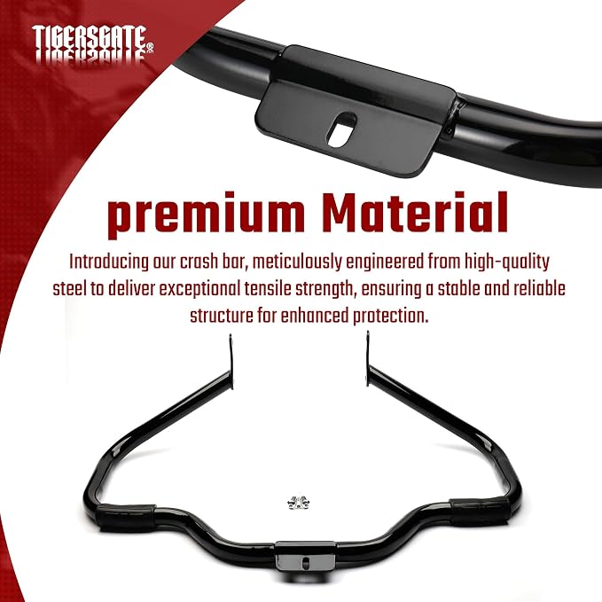 Softail Engine Guard Crash Bar 1.25" Fat Mustache Guard Highway Bar Designed for 2000-2017 Harley Heritage Softail Classic Deluxe Fat Boy FLSTF Models, with Anti-Slip Pedals, Black
