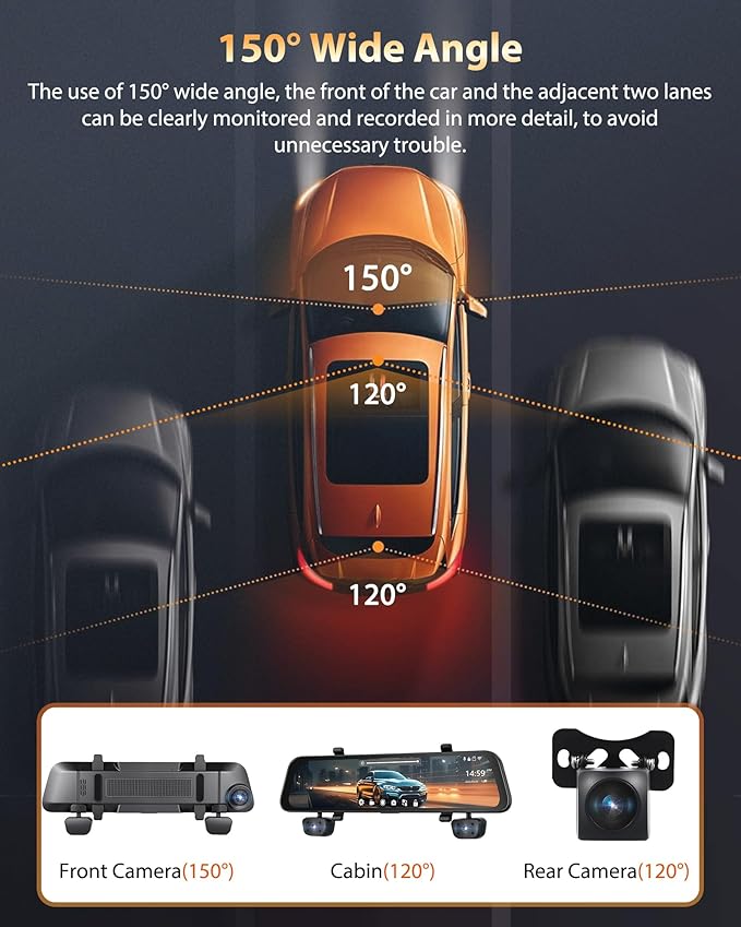 4 Channel Mirror Dash Cam 1080P Front and Rear/Inside 12’’ Touch Screen HD Rearview Mirror Dash Cam with G-Sensor GPS Parking Monitor Built-in WiFi