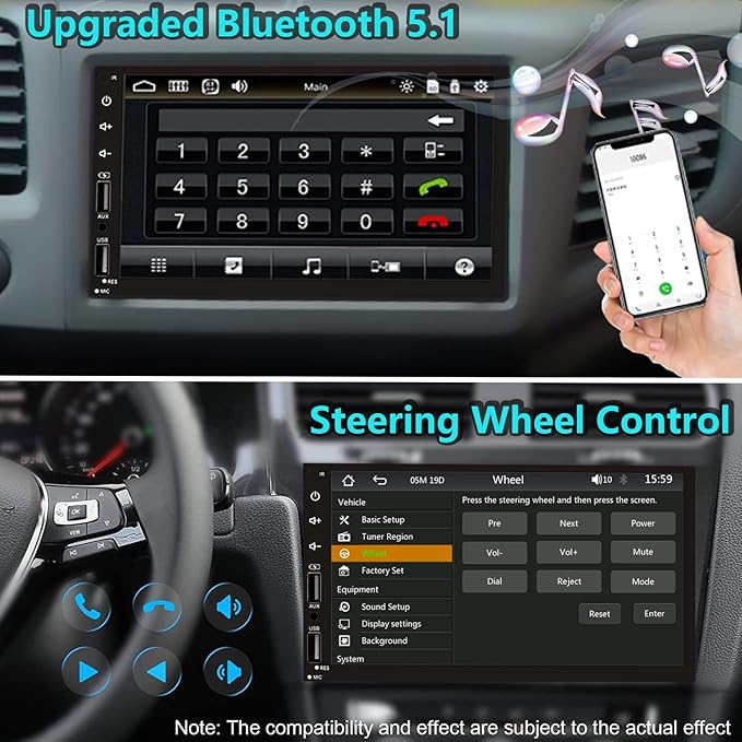 Leadfan Double Din Car Stereo with Dash Cam, Support Apple Carplay and Android Auto, 7INCH Full HD Touchscreen Car Audio Receivers Double Din Radio with Bluetooth, Camera, FM/2 USB/AUX/Subwoofer/SWC
