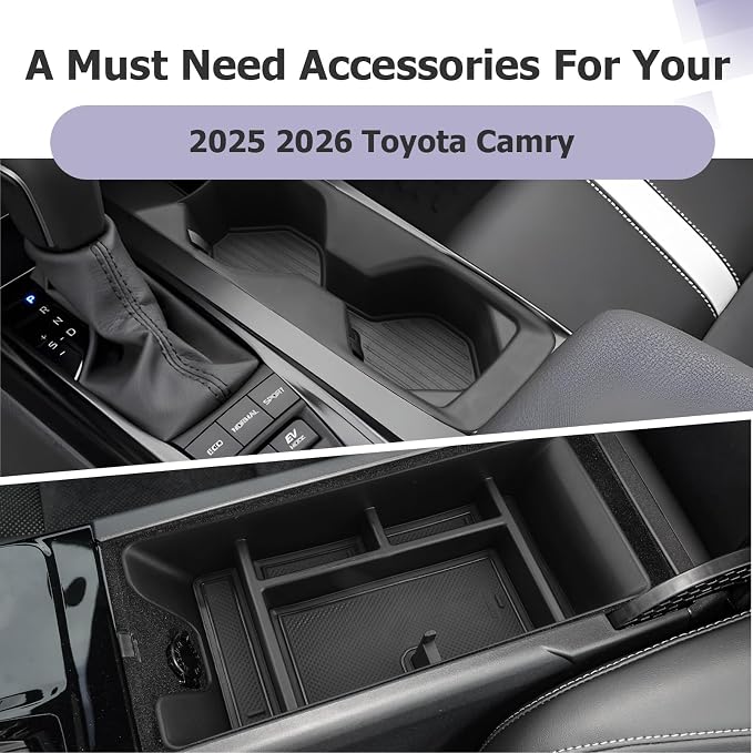 LUWU 2025 2026 Camry Accessories for 2025 2026 Toyota Camry Accessories Center Console Organizer Armrest Storage Box, Center Console Cup Holder Black 2-Pack