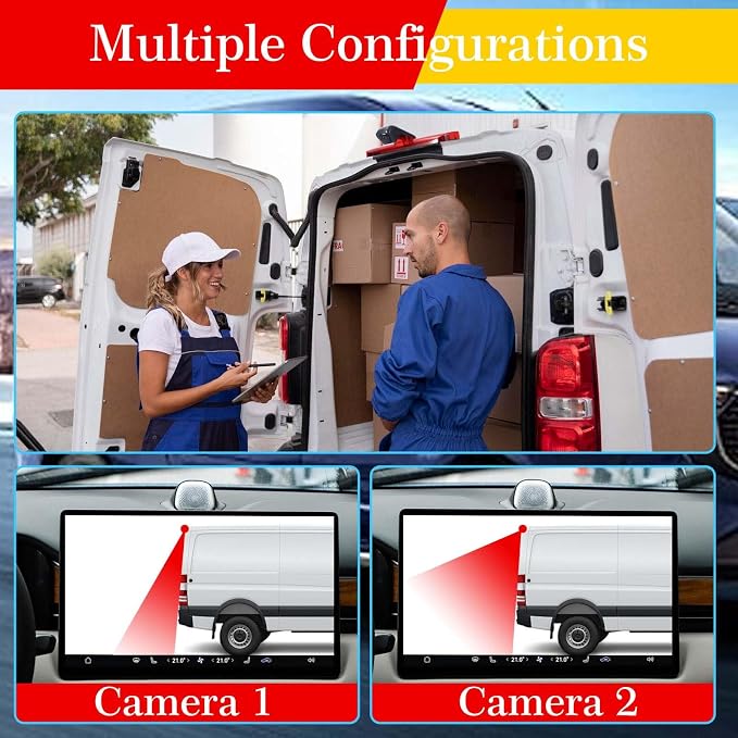 HD Waterproof Car Reverse 3rd Brake Light with Dual Double Rear View Parking Camera, Replacement for Ford Transit Connect 2 II/XL Cargo Titanium Passenger Van/Transit Connect Tourneo PJ2 Van V408