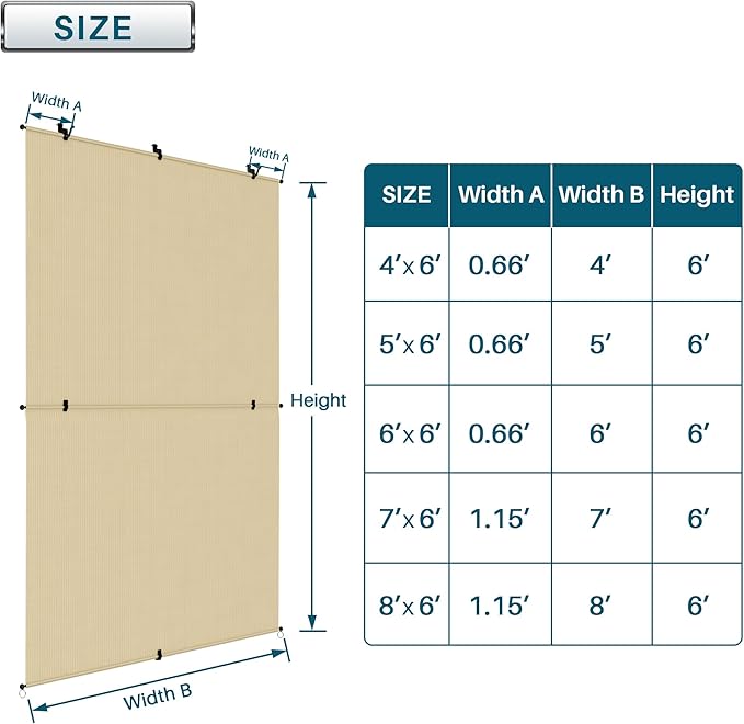 Coarbor Outdoor Roller Shades 5'W x 6'H Porch Sun Shades Outdoor Roll Up Blinds for Patio Porch Gazebo Balcony Backyard, Beige