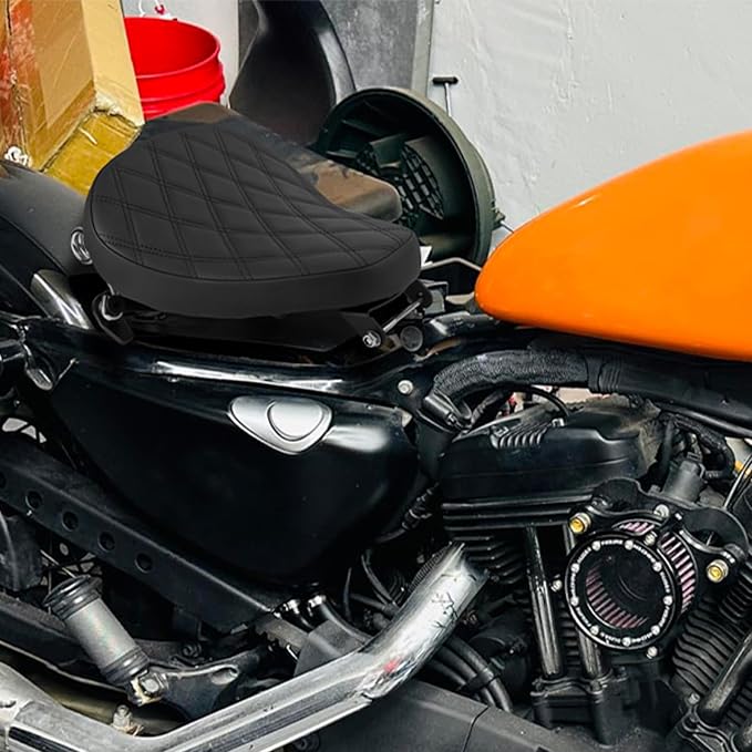 Motorcycle Solo Seat Rider Leather Seat with Spring Bracket Fit for Harley Sportster XL 883 XL1200 2010-2022 (Rhombic Style)