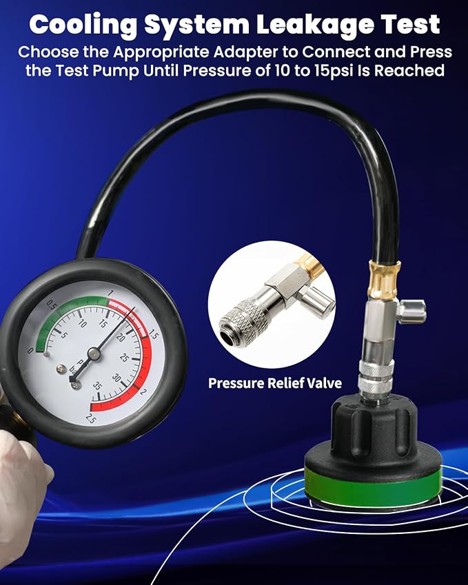 ATPEAM 34pcs Universal Radiator Pressure Tester Coolant Pressure Tester and Vacuum Refill Kit for Automotive Cooling System Water Tank Leakage Detection