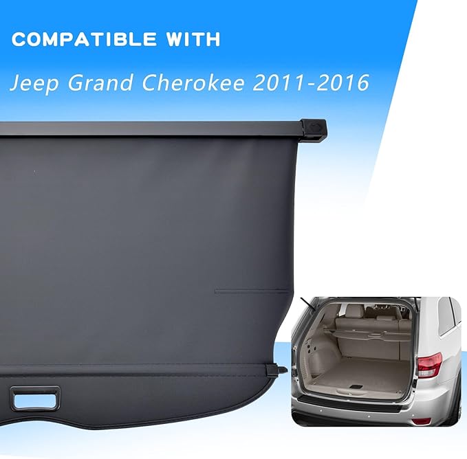 Cargo Trunk Cover Compatible with Grand Cherokee 2011-2021 Retractable Luggage Security Rear Shade Cover Waterproof Anti-UV Privacy Protection(Not fit for 2021 Winter-2022 Grand Cherokee L
