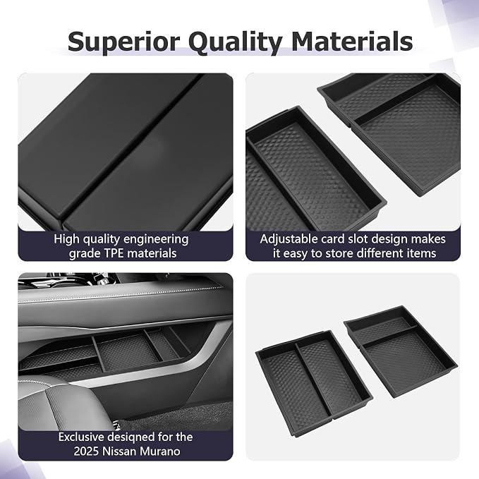 LUWU 2026 Murano Lower Center Console Organizer Compatible with 2025 2026 Nissan Murano SL/SV/Platinum Accessories Armrest Console Organizer Armrest Insert Tray Murano 2026 Accessories Black 2-Pack