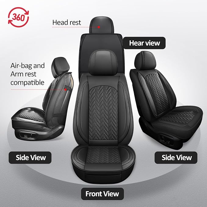 MIROZO F150 Seat Covers Full Set,Waterproof Seat Cover for Trucks Leather Car Seat Cover Fits 2015-2026 Ford F-150 and 2017-2026 F-250 F-350 Crew Cab,Heavy Duty Pickup Seat Protector (Full Set,Black)
