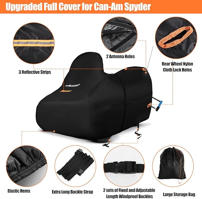 3-Wheel Motorcycle Cover Waterproof, Compatible with Spyders RT Limited F3 S,420D Heavy Duty Oxford Fabric,3 Reflective Strips,Three Wheel Motorcycle Cover Outdoor Protection