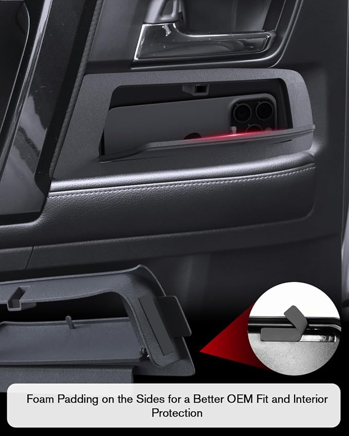 for 2010-2024 Center Console T oyota 4Runner 2PCS Door Built-in Hidden Storage Box Pop-Up Lid Door Side Organizer, Side Door Storage Box Glove Organizer Tray Door Handle Storage ABS Material