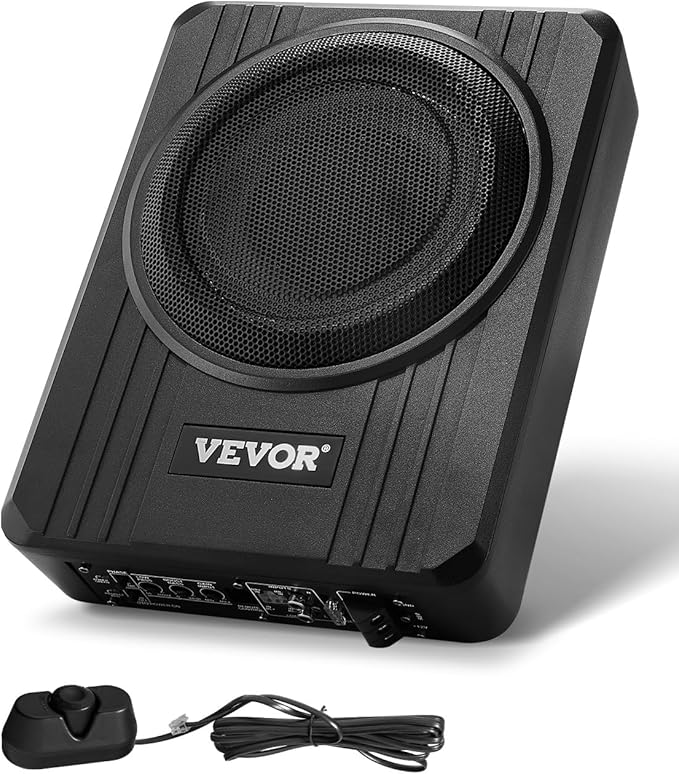 VEVOR 8" 400W Underseat Car Subwoofer, Slim Powered Car Subwoofers Under The Seat, Low Profile Audio Sub Built-in Amplifier, High/Low Level Input & Volume Controller for SUVs, Car, Truck, RV