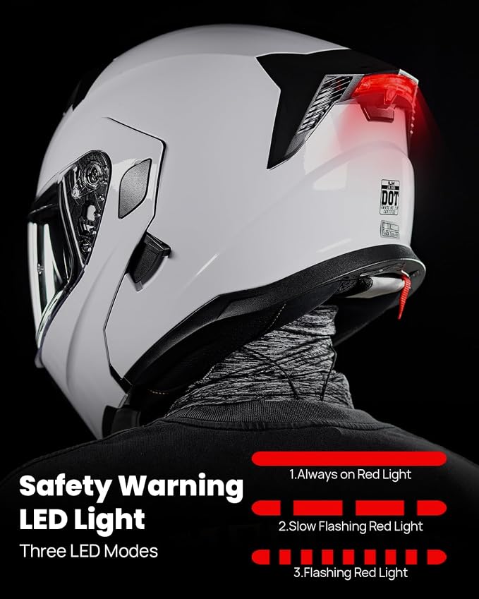 ILM Motorcycle Modular Full Face Helmet for Adult Flip up Dual Visor LED Tail Light Optional DOT