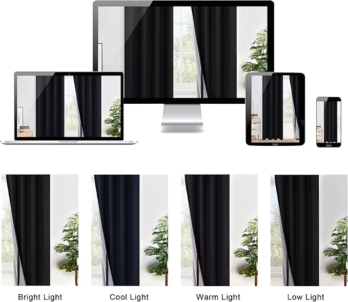 XWZO Complete Blackout Shades Window Curtain Panels with Tiebacks- Noise Reduction and Light Blocking Grommet Curtains with Black Liner for Studio, Basement Room, Black, W38 x L72, Set of 2