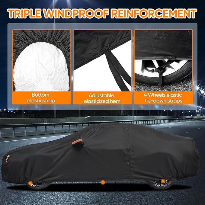 Car Cover Custom Fit for Ford Mustang 1994-2026, Outdoor Waterproof All Weather Heavy Duty Full Exterior GT Cover for Sun Rain Snow UV Dust Protection with Door Zipper
