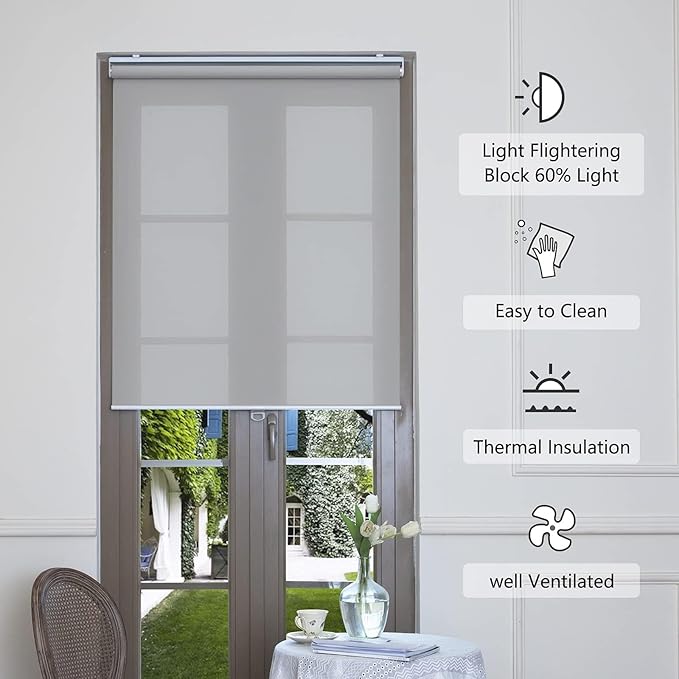 AOSKY Cordless Roller Shades for Windows Light Filtering Shades with 5% Openness Solar Screen Semi Sheer Roller Blinds UV Protection for Office and Home. Easy to Install 24" W x 72" H (Grey)