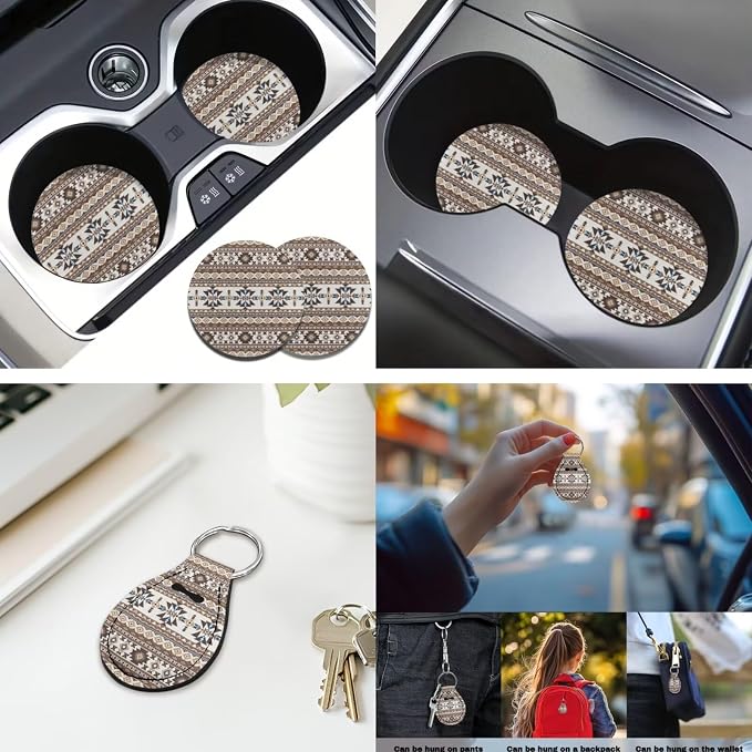 Fashion Aztec Car Seat Covers Sets 12 Pieces Center Console Cover Car Steering Wheel Cover Seat Belt Pads Car Interior Accessories Universal Fit for Cars SUV