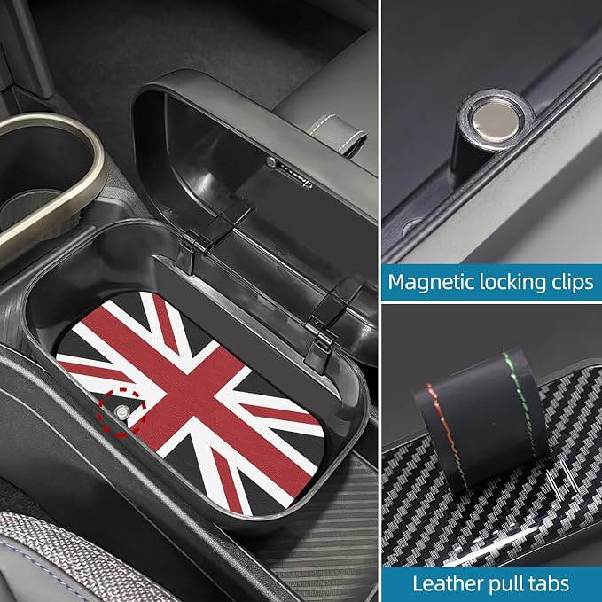 FDAIUN Center Console Storage Box + Leather Mat for 2024-2025 BMW Mini Cooper F65 F66 Car Storage Accessories 2Pcs (Black and Red Beige)