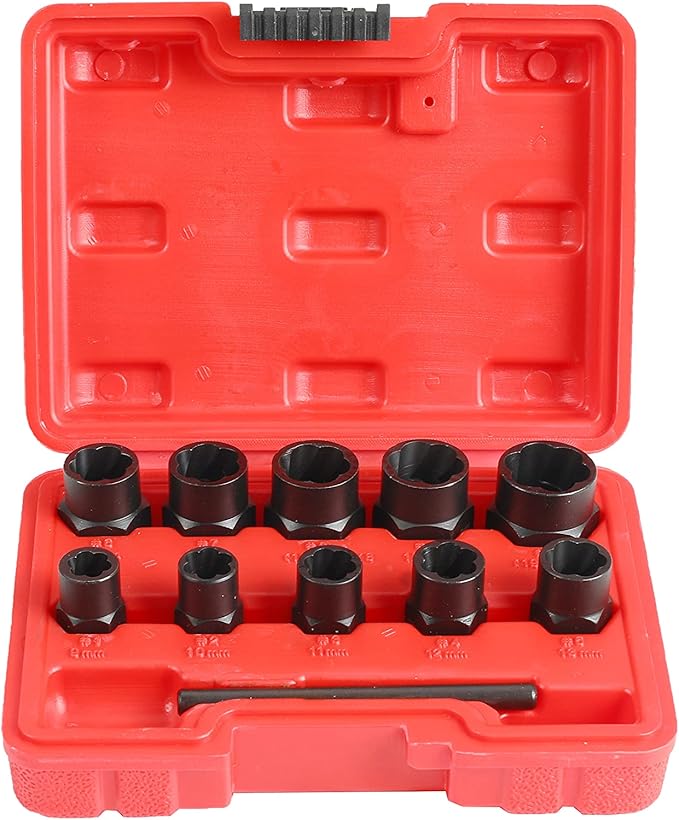 Twist Socket Set (11 Piece) Includes 1/2” Inch Lug Nut Remover With a 10mm, 11mm, 12mm, 13mm, 14mm, 15mm, 16mm, 17mm Socket Sizes Professional-Grade Lug Nut Extractor or Wheel Lock Removal