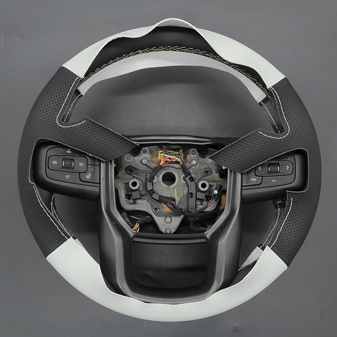 MEWANT Hand Stitch Real Leather Steering Wheel Protector Wrap Cover for GMC Sierra 1500 2019-2023/Sierra 1500 Limited 2022/Sierra 2500 2020-2024/Sierra 3500 2020-2024/Yukon 2021-2023