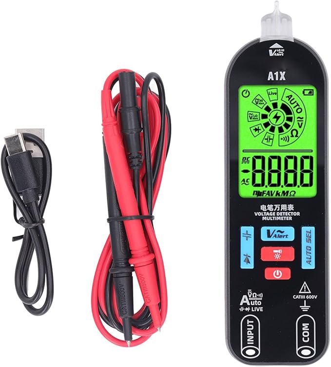 Digital Multimeter - Diode Test & Capacitance Meter, AC/DC Voltage, Continuity Test, Rechargeable Voltmeter with 2 Probes