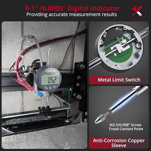 XUNTOP 0-1inch/0.0005inch Dial Digital Indicator and 90lbs (40kg) Magnetic Base Magnetic Electronic Indicator with 3 Adjustable Joints 5/16 inch (8mm) Clamping Diameter for Lathe CNC 3D Printer
