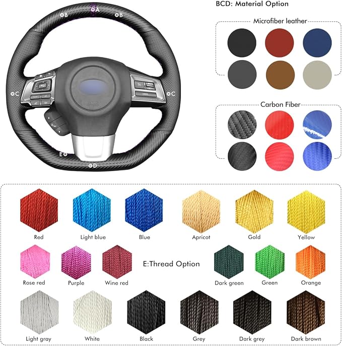MEWANT DIY Steering Wheel Cover for Subaru WRX STI Levorg 2015 Made of Black Artificial Leather Matte PU Carbon Fiber