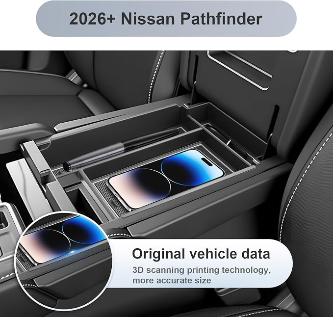 SKTU 2026 Pathfinder Center Console Organizer for 2026+ Nissan Pathfinder (SV/SL/Rock Creek/Platinum) Console Tray Nissan Pathfinder 2026 Accessories ABS Insert Armrest Storage Box (White)