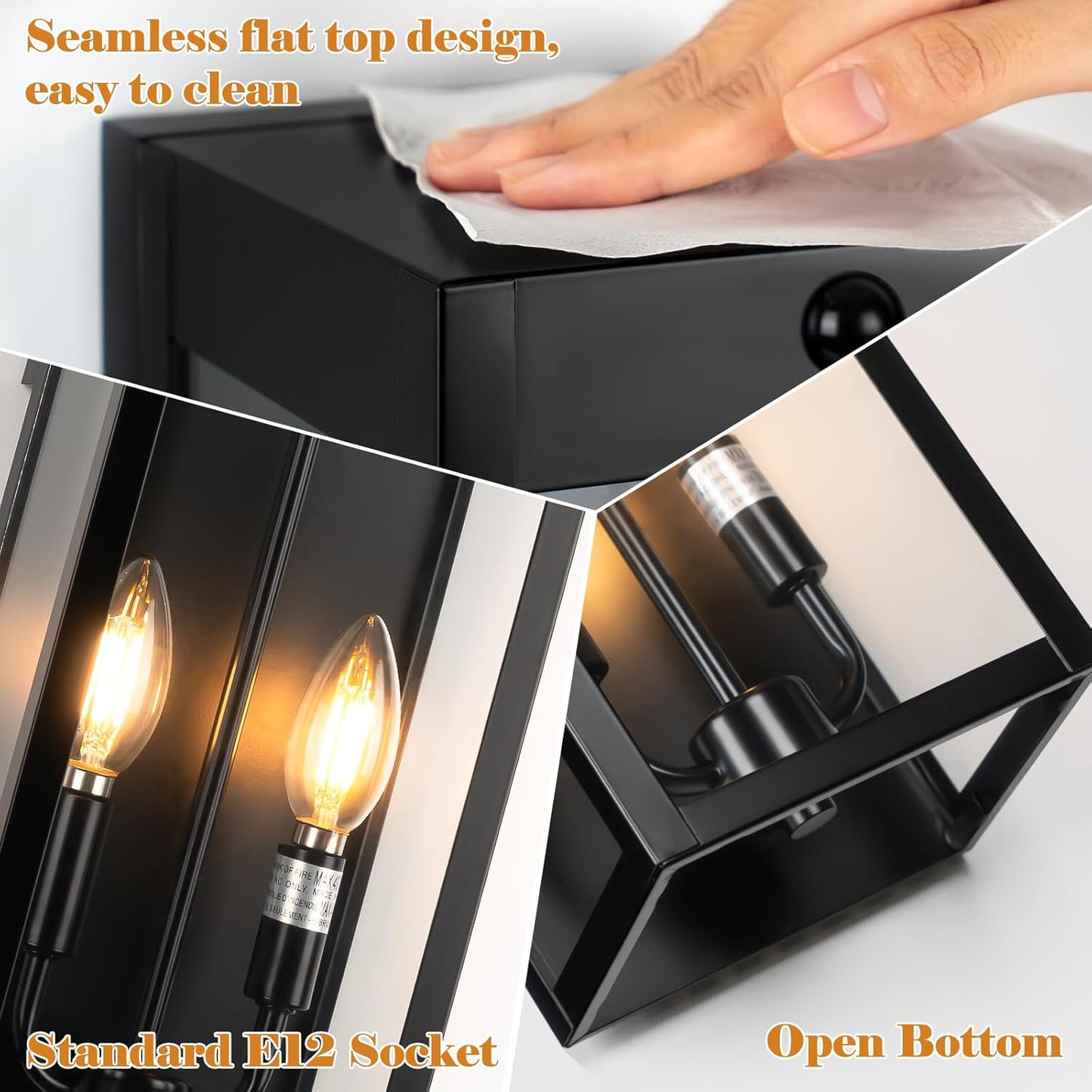 Black Motion Sensor Outdoor Lights 2-Light, 16” Modern Dusk to Dawn Sensor Lights for Outside 2 Pack, Exterior Wall Mount Porch Lanterns Waterproof Outside House Lamps for Garage Yard E12