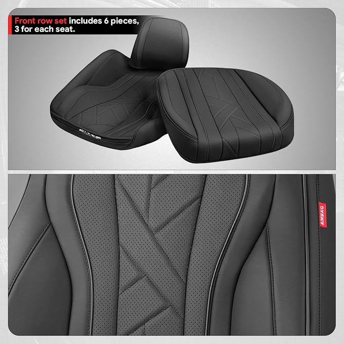 Touring Series Leatherette Front Row Set Seat Covers Universal for Cars Trucks SUV, Black, CA-SC-Touring-F-BK