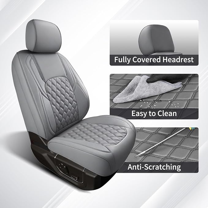 Huidasource F150 F250 F350 Front Seat Covers, 360° Full-wrap Car Seat Cushion Cover Fit for Ford F150 2015-2026&F250 F350 F450 2017-2026 All Cab XL XLT Lariat King Ranch Platinum(Front Pair/Gray)