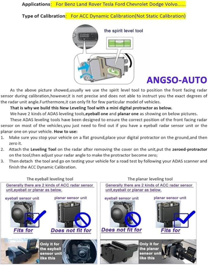 ADAS Calibration Dynamic ACC Positioning Tool for Eyeball Unit, Angso-auto Angle Leveling Tool Accessory for Auto